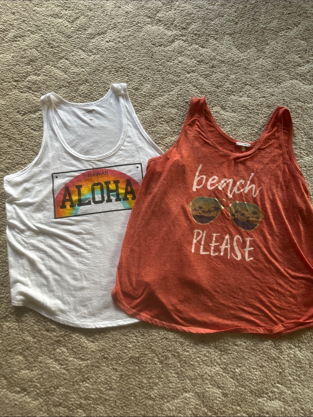 Plus size 2 Aloha White Tank & Coral 'Beach Please' Tank Duo